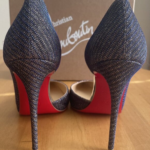 CHRISTIAN LOUBOUTIN Iriza Atlantic/Light Gold Glitter Pumps Heels - Picture 6 of 10